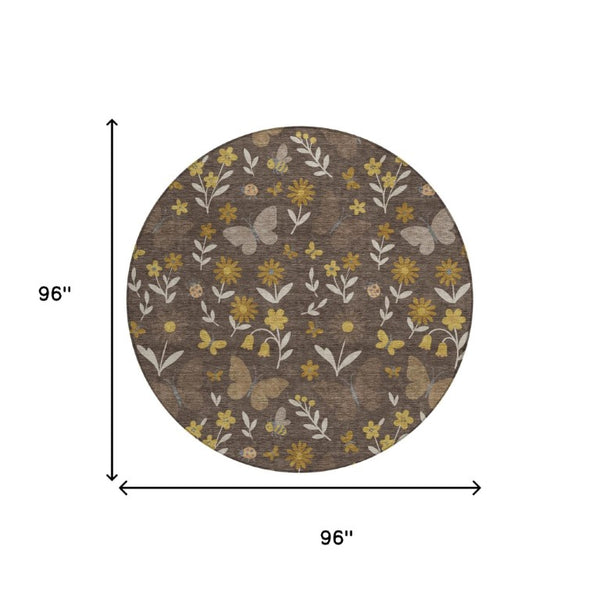 8 Ft Round Washable Polyester Area Rug Abstract Pattern for Indoor Outdoor Use