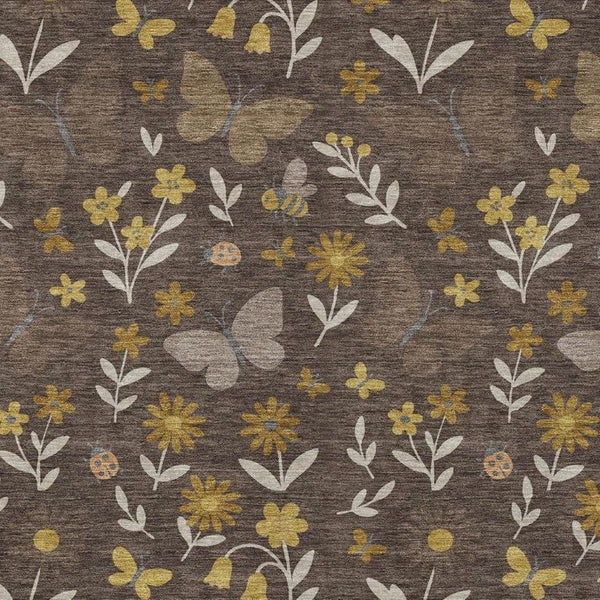 Abstract Washable Indoor Outdoor Polyester Area Rug in Warm Brown Walnut Tones for Any Room
