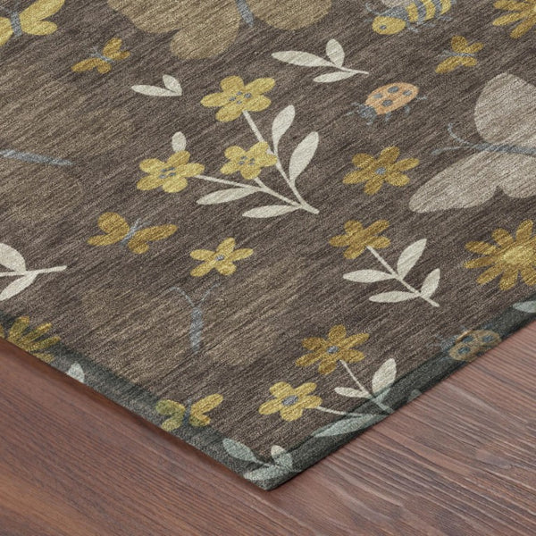 Abstract Washable Indoor Outdoor Polyester Area Rug in Warm Brown Walnut Tones for Any Room