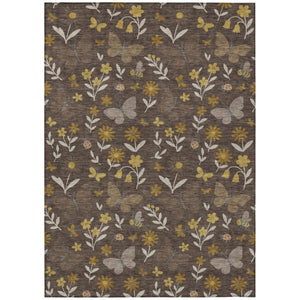 Abstract Washable Indoor Outdoor Polyester Area Rug in Warm Brown Walnut Tones for Any Room