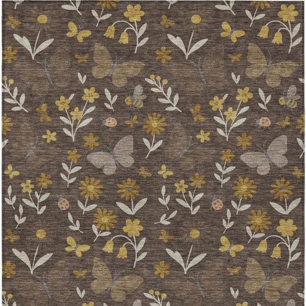Abstract Washable Indoor Outdoor Polyester Area Rug in Warm Brown Walnut Tones for Any Room