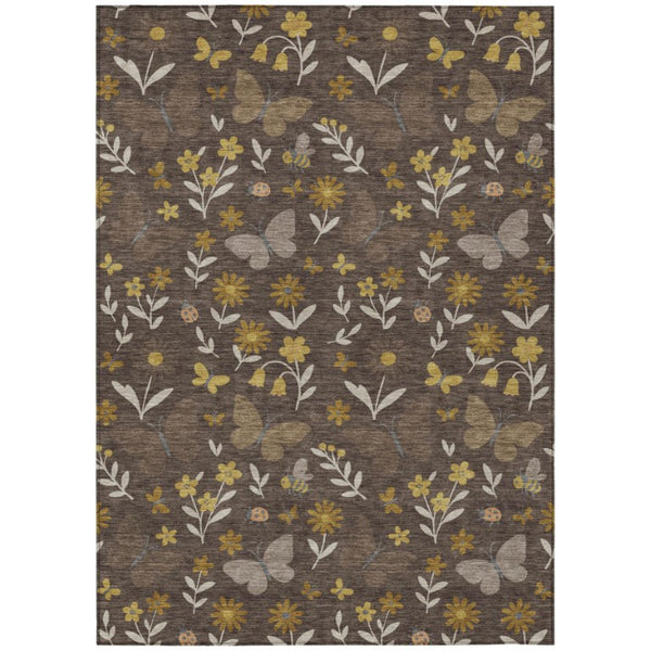 Abstract Washable Indoor Outdoor Polyester Area Rug in Warm Brown Walnut Tones for Any Room