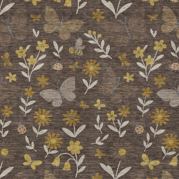 Abstract Washable Indoor Outdoor Polyester Area Rug in Warm Brown Walnut Tones for Any Room
