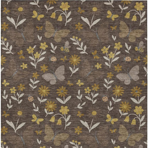 Abstract Washable Indoor Outdoor Polyester Area Rug in Warm Brown Walnut Tones for Any Room