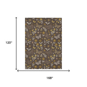 Abstract Washable Indoor Outdoor Polyester Area Rug in Warm Brown Walnut Tones for Any Room