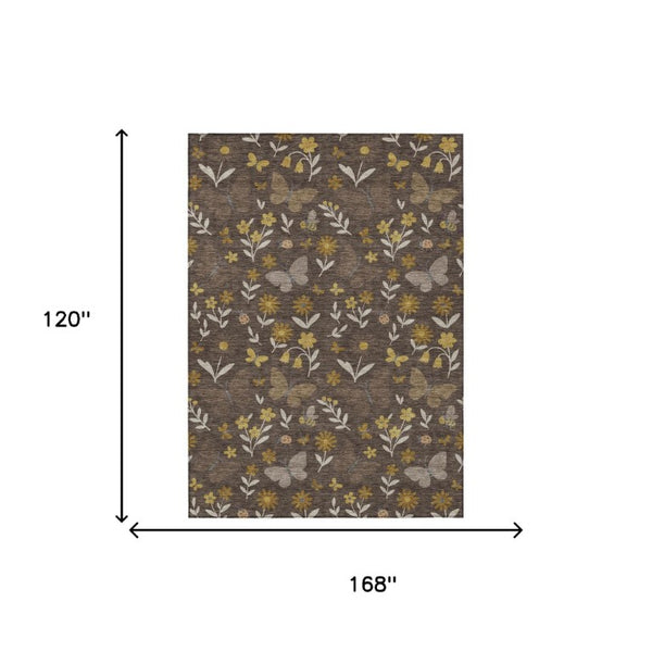 Abstract Washable Indoor Outdoor Polyester Area Rug in Warm Brown Walnut Tones for Any Room