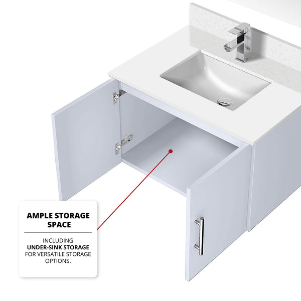 English Elm Glossy Solid Wood Bath Vanity 30" W x 22" D with White Quartz Top, Soft-Close, Scratch-Resist Counter B2731P258591
