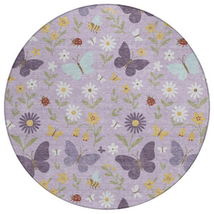 8 Ft Round Abstract Geometric Polyester Area Rug Washable Indoor Outdoor Lavender