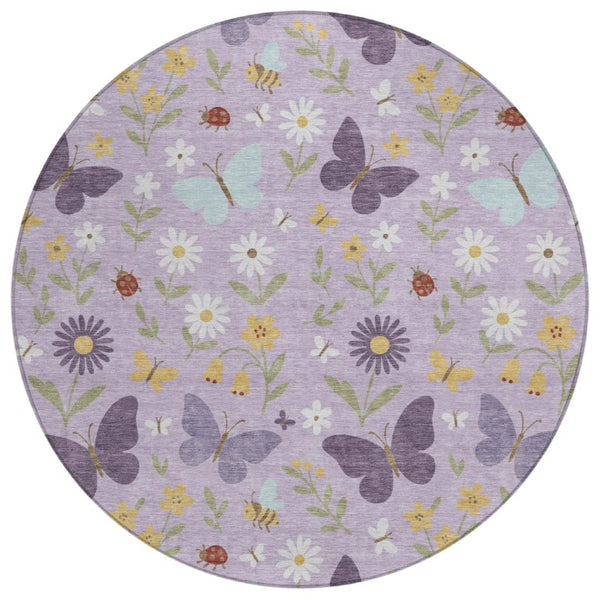 8 Ft Round Abstract Geometric Polyester Area Rug Washable Indoor Outdoor Lavender