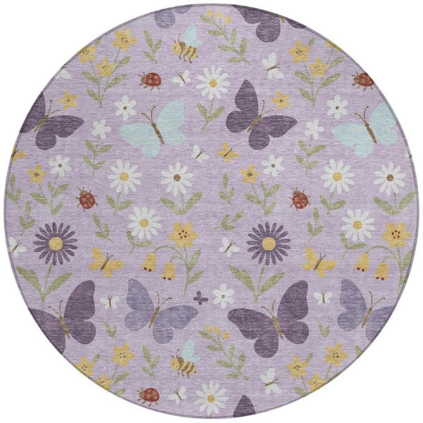 8 Ft Round Abstract Geometric Polyester Area Rug Washable Indoor Outdoor Lavender