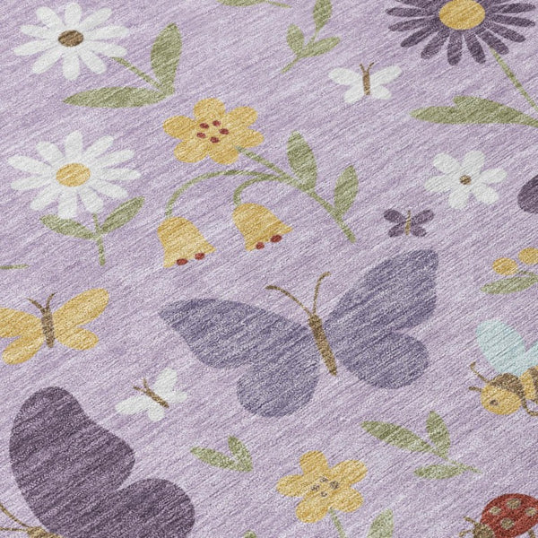 8 Ft Round Abstract Geometric Polyester Area Rug Washable Indoor Outdoor Lavender