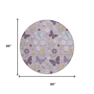 8 Ft Round Abstract Geometric Polyester Area Rug Washable Indoor Outdoor Lavender