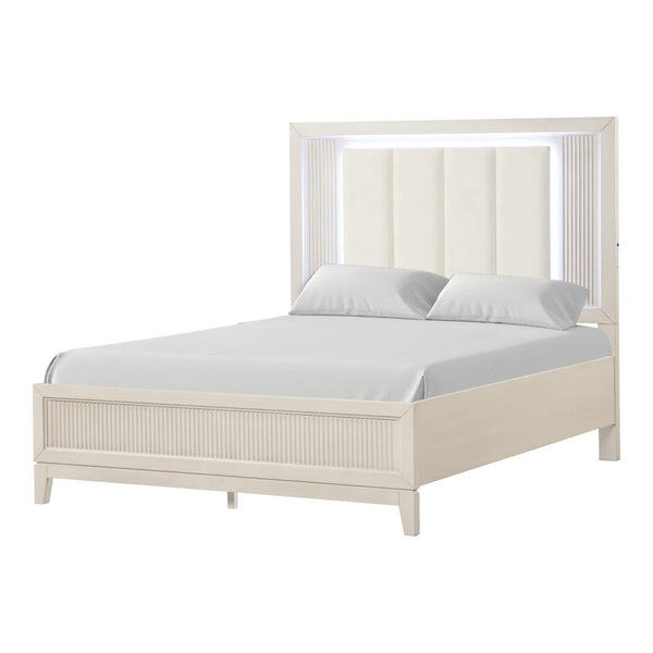 English Elm Contemporary Queen Bedroom Set Channel Tufted Upholstered Bed with Led Headboard Nightstands B2741S00925