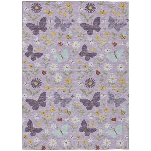 8x10 Abstract Lavender Purple Washable Polyester Rug for Patio or Living Room