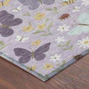 9x12 Abstract Lavender Polyester Area Rug Machine Washable for Indoor Outdoor Spaces