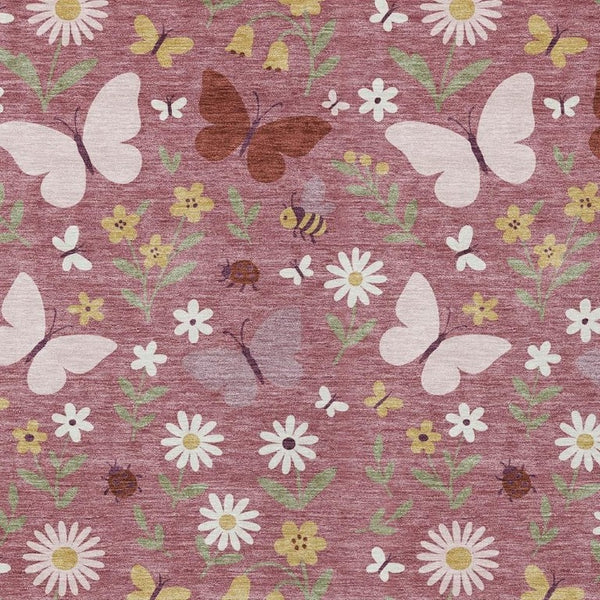 Mauve Pink Abstract Washable Polyester Area Rug for Indoor Outdoor Patios and Living Rooms
