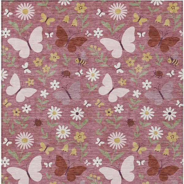 Mauve Pink Abstract Washable Polyester Area Rug for Indoor Outdoor Patios and Living Rooms