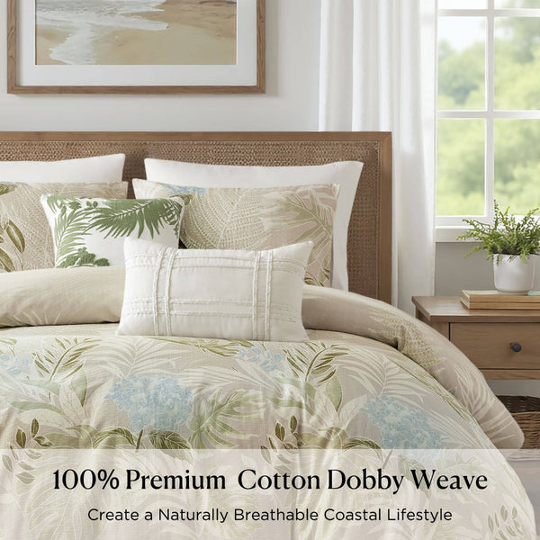English Elm 5-piece Cotton Dobby Botanical Duvet Set with Embroidered Coastal Throw Pillows B035P463275