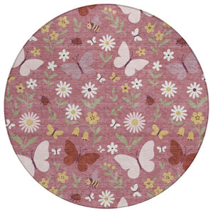 8 Ft Round Washable Polyester Area Rug with Abstract Geometric Pattern for Patio or Living Room