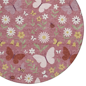 HomeRoots 8 Ft Round Washable Polyester Area Rug with Abstract Geometric Pattern for Patio or Living Room 733620