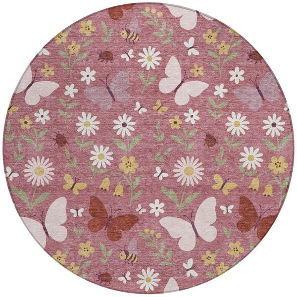 8 Ft Round Washable Polyester Area Rug with Abstract Geometric Pattern for Patio or Living Room