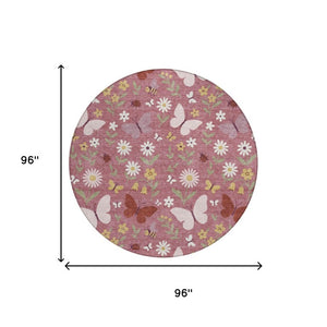 8 Ft Round Washable Polyester Area Rug with Abstract Geometric Pattern for Patio or Living Room