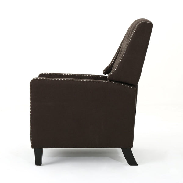 English Elm Classic Club Chair in Dark Grey Fabric with Birch Legs and Push Back Recline 61371.00COF