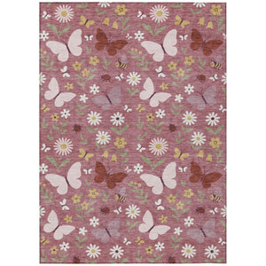 Mauve Pink Abstract Washable Polyester Area Rug for Indoor Outdoor Patios and Living Rooms