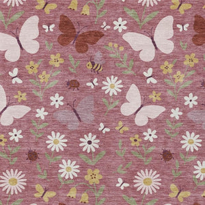 Mauve Pink Abstract Washable Polyester Area Rug for Indoor Outdoor Patios and Living Rooms
