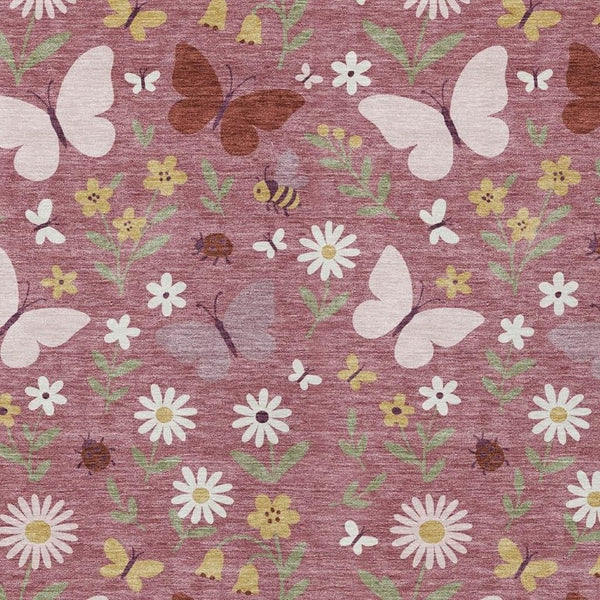 Mauve Pink Abstract Washable Polyester Area Rug for Indoor Outdoor Patios and Living Rooms