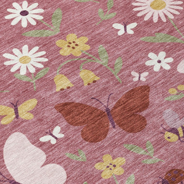 Mauve Pink Abstract Washable Polyester Area Rug for Indoor Outdoor Patios and Living Rooms