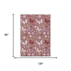Mauve Pink Abstract Washable Polyester Area Rug for Indoor Outdoor Patios and Living Rooms