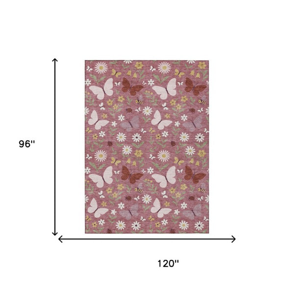 Mauve Pink Abstract Washable Polyester Area Rug for Indoor Outdoor Patios and Living Rooms