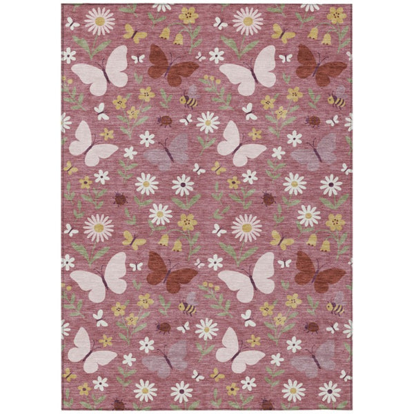 Mauve Pink Abstract Washable Polyester Area Rug for Indoor Outdoor Patios and Living Rooms