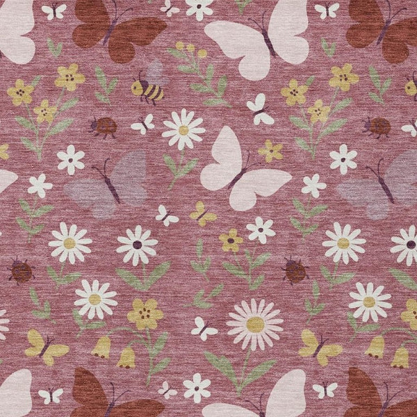 Mauve Pink Abstract Washable Polyester Area Rug for Indoor Outdoor Patios and Living Rooms