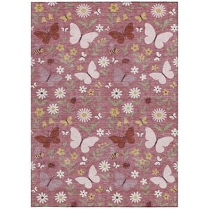 Mauve Pink Abstract Washable Polyester Area Rug for Indoor Outdoor Patios and Living Rooms