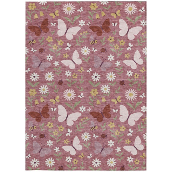 Mauve Pink Abstract Washable Polyester Area Rug for Indoor Outdoor Patios and Living Rooms