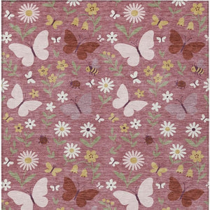 Mauve Pink Abstract Washable Polyester Area Rug for Indoor Outdoor Patios and Living Rooms