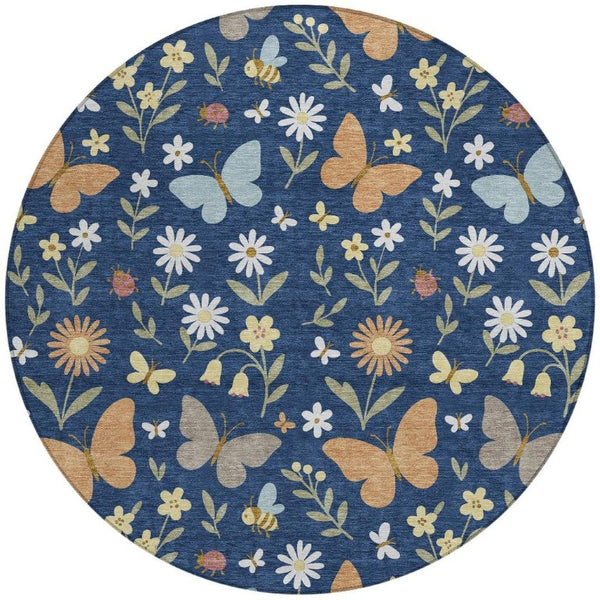 8 Foot Round Abstract Geometric Polyester Rug Washable Indoor Outdoor Patio Decor