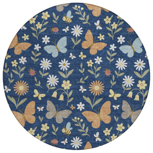 HomeRoots 8 Foot Round Abstract Geometric Polyester Rug Washable Indoor Outdoor Patio Decor 733626