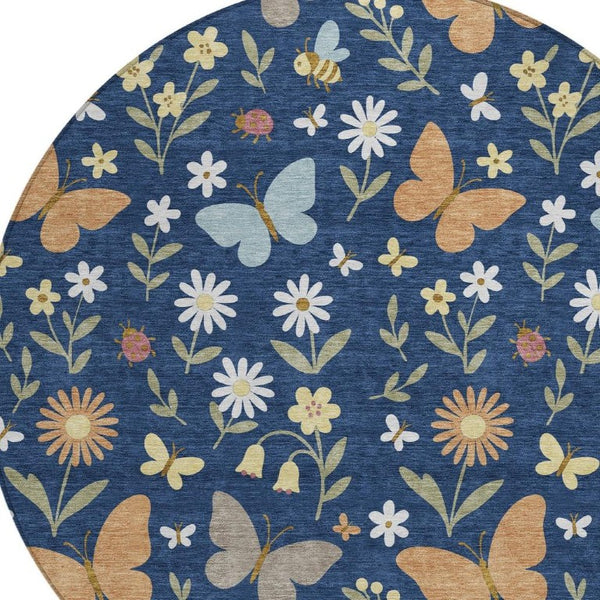 8 Foot Round Abstract Geometric Polyester Rug Washable Indoor Outdoor Patio Decor