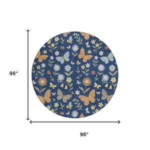 8 Foot Round Abstract Geometric Polyester Rug Washable Indoor Outdoor Patio Decor