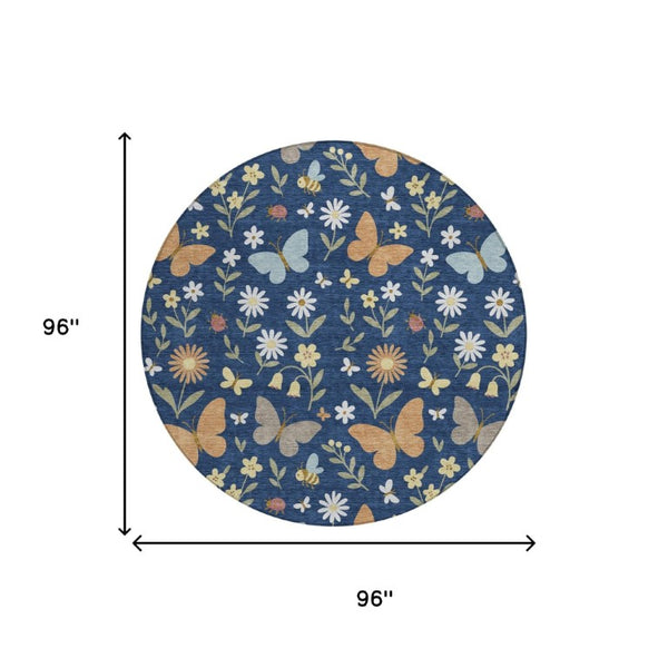 8 Foot Round Abstract Geometric Polyester Rug Washable Indoor Outdoor Patio Decor