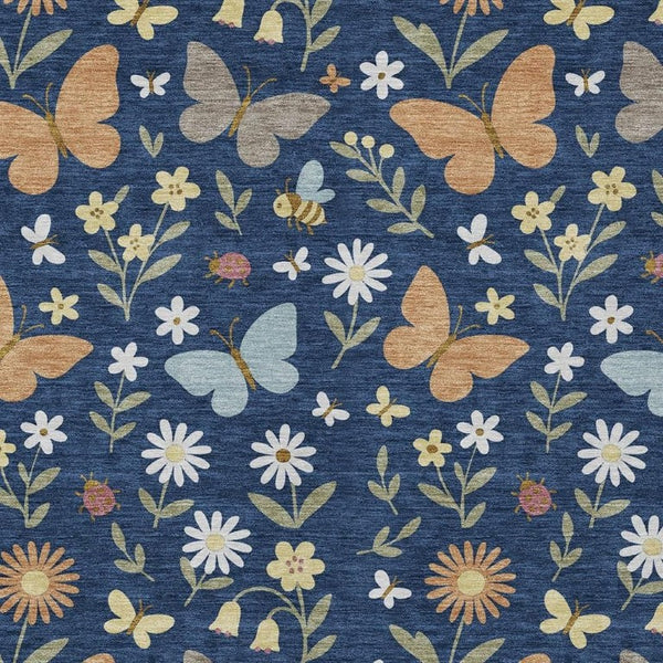 HomeRoots 9x12 Navy Abstract Polyester Area Rug Washable Indoor Outdoor Living Patio 733628