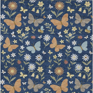 9x12 Navy Abstract Polyester Area Rug Washable Indoor Outdoor Living Patio