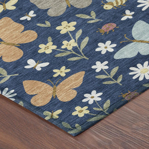 9x12 Navy Abstract Polyester Area Rug Washable Indoor Outdoor Living Patio