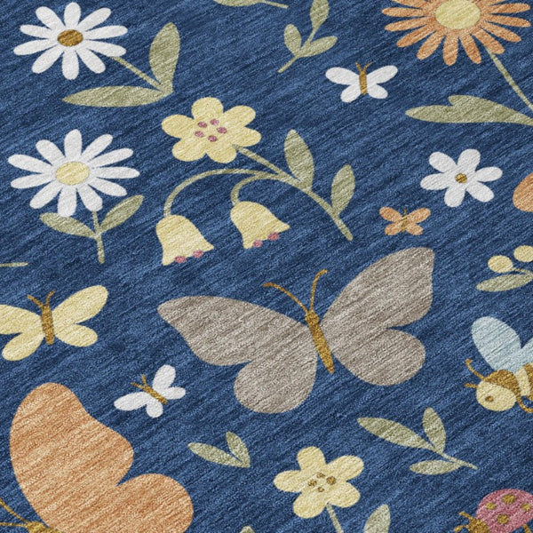 9x12 Navy Abstract Polyester Area Rug Washable Indoor Outdoor Living Patio