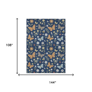 9x12 Navy Abstract Polyester Area Rug Washable Indoor Outdoor Living Patio