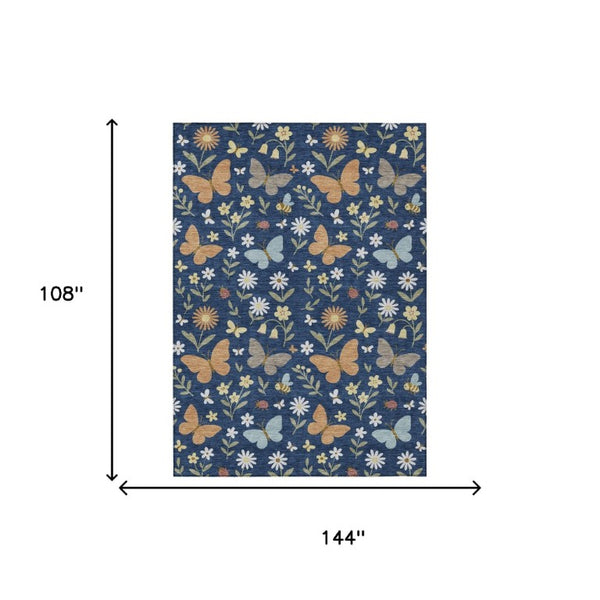 9x12 Navy Abstract Polyester Area Rug Washable Indoor Outdoor Living Patio