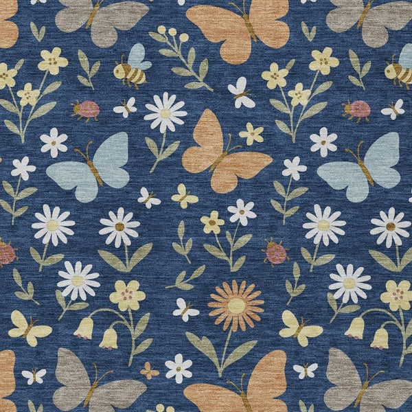 HomeRoots 10x14 Navy Abstract Washable Polyester Rug for Indoor Outdoor Patios and Living Rooms 733629